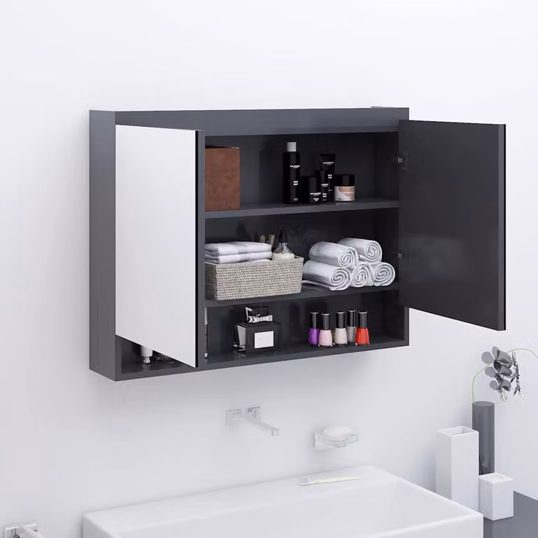 Armadietto da bagno con specchio vidaXL in MDF grigio opaco, L: 80 cm, P: 15 cm, H: 60 cm