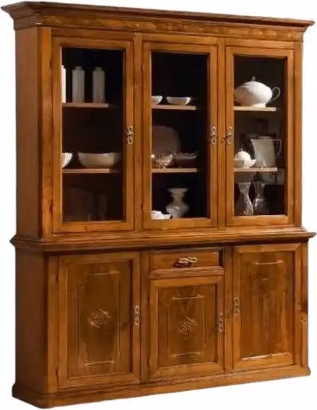 Cristalliera classica in legno con intarsio Bassano di Mobili 2G, colore noce e marrone, L: 175 cm, P: 49 cm, H: 222 cm – 3