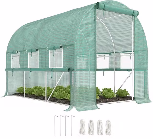 Serra da Giardino Xylo in Acciaio Galvanizzato e PE Verde con Porte Zip e Finestre a Rete L/P/H: 3 x 2 x 2 m