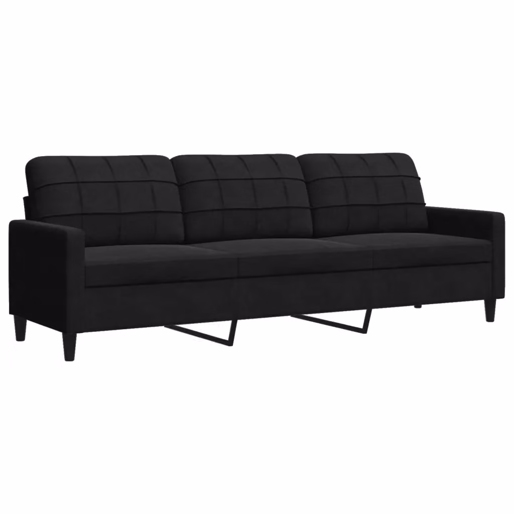 Divano a 3 posti moderno vidaXL in velluto nero con struttura in metallo L: 226 cm, P: 80 cm, H: 77 cm – 2
