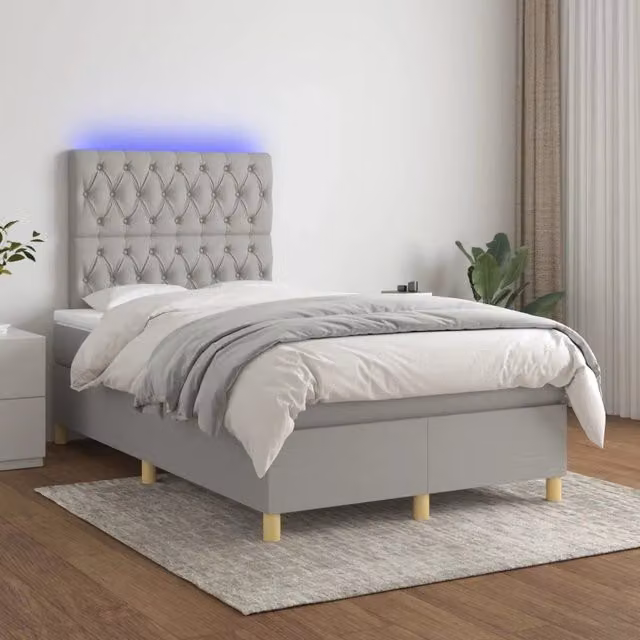Letto Ibrido con Materasso e Illuminazione LED vidaXL in Tessuto Grigio e Bianco L/P: 120 x 200 cm