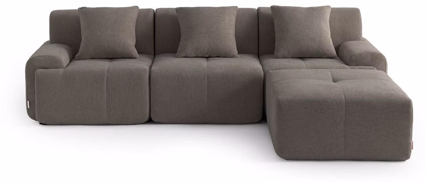 MILYSOFA SOFAMOUS: divano angolare modulare a 3 posti con chaise longue, in tessuto ciniglia color cenere