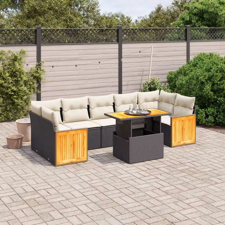 Set di divani da giardino vidaXL in polyrattan nero con 8 pezzi e cuscini inclusi