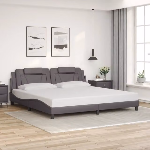 Giroletto Viana senza Materasso-Struttura Letto Grigio 200x200 cm in Similpelle