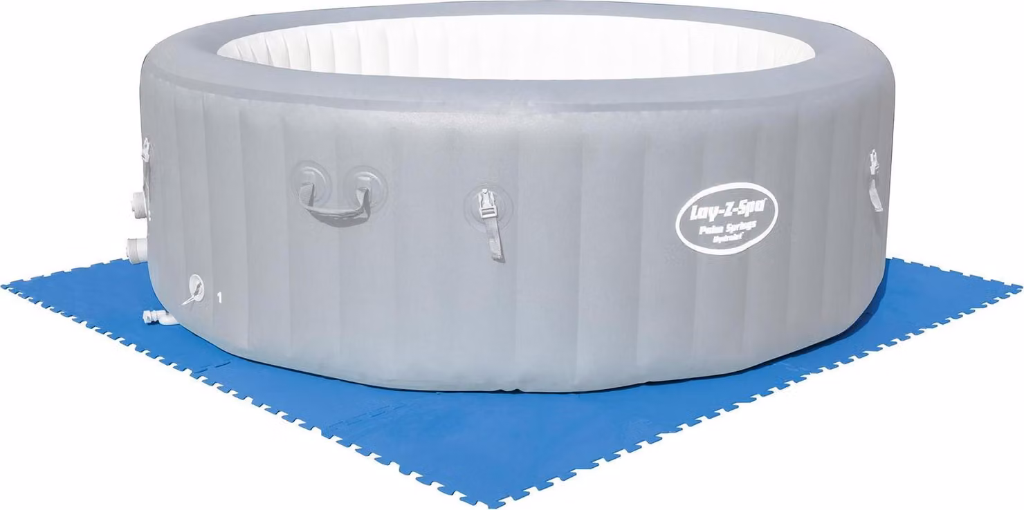 Bestway | Flowclear Piastrelle di protezione per il pavimento della piscina XL-Pack | 18 pezzi á 50 x 50 cm | Blu | ideale per proteggere il pavimento della piscina e il prato