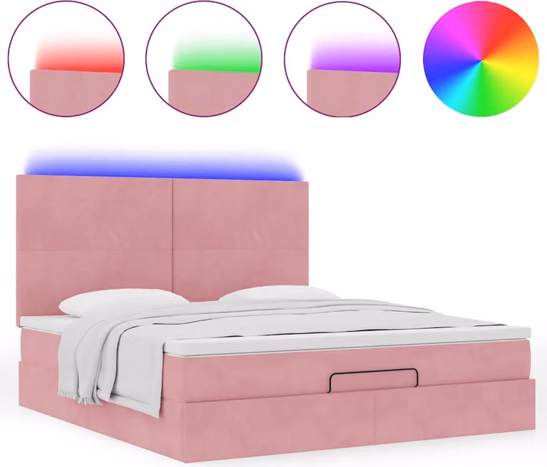 Struttura Letto Pouf con Materassi Rosa 180x200 cm Velluto