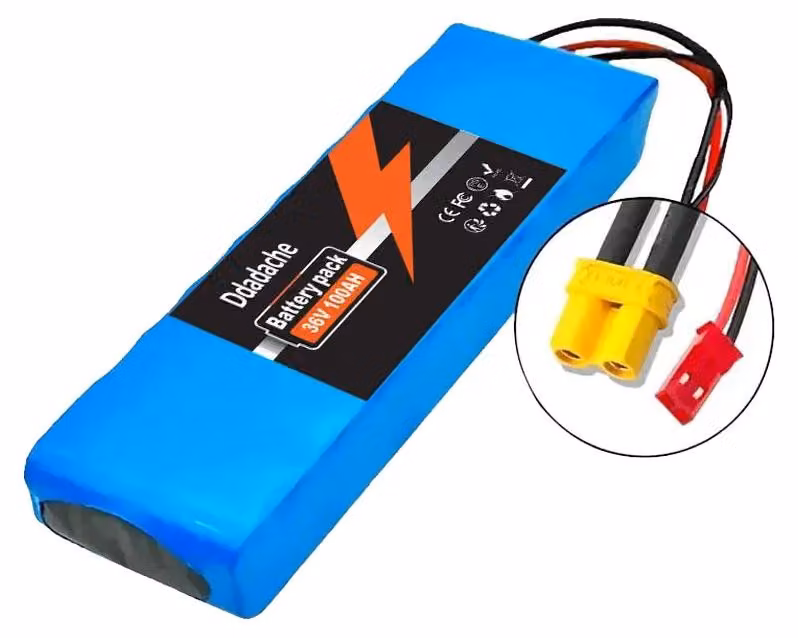 Batteria agli ioni di litio, capacità 100Ah, tensione 36V, connettore XT30-JST