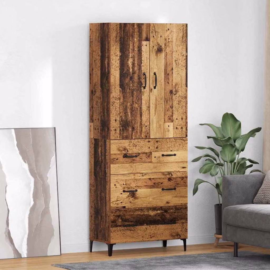 Credenza moderna vidaXL in legno e metallo marrone con ripiani e cassetti L: 69,5 cm, P: 34 cm, H: 180 cm