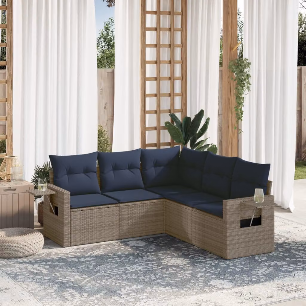 Set di divani da giardino vidaXL in polyrattan grigio con cuscini e struttura in acciaio
