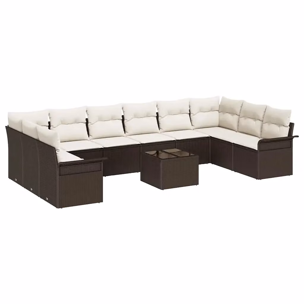 Set Divano da Giardino vidaXL 11 Pezzi a Forma di U in Polyrattan Grigio con Cuscini e Tavolino da Caffè – 2