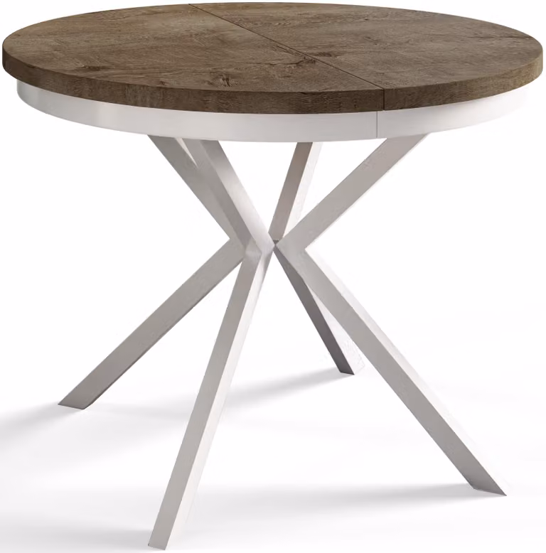 Alpi Moebel, Tavolo da Pranzo Rotondo, Tavolo da Cucina Allungabile, Diamentro: 90-170 cm, Gambe in Metallo Bianco, Lefkas