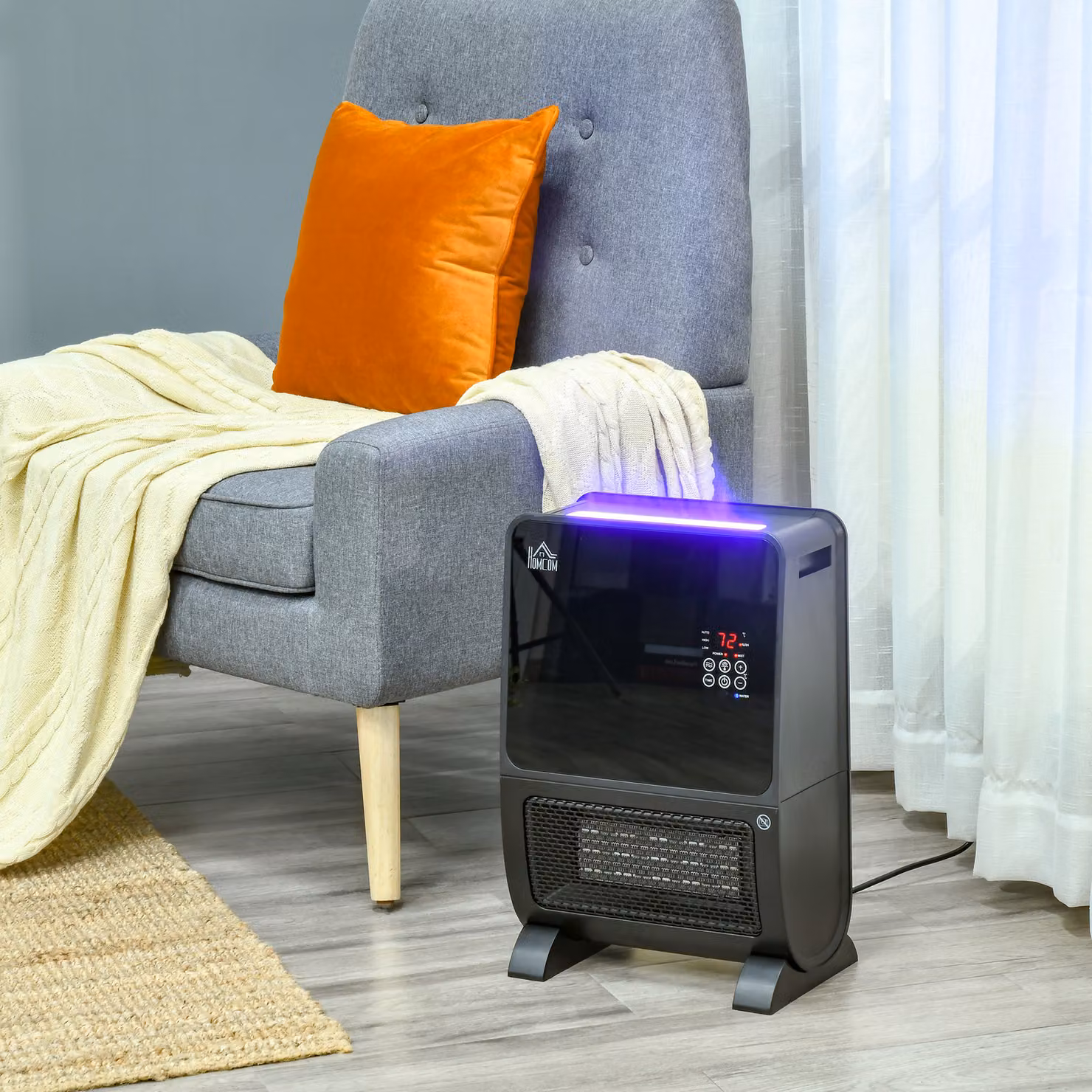 Stufa Elettrica 2 in 1 HOMCOM con Umidificatore, Luce LED a 3 Colori e Ultravioletti, Camino Elettrico con Timer e Telecomando, Nero – 2