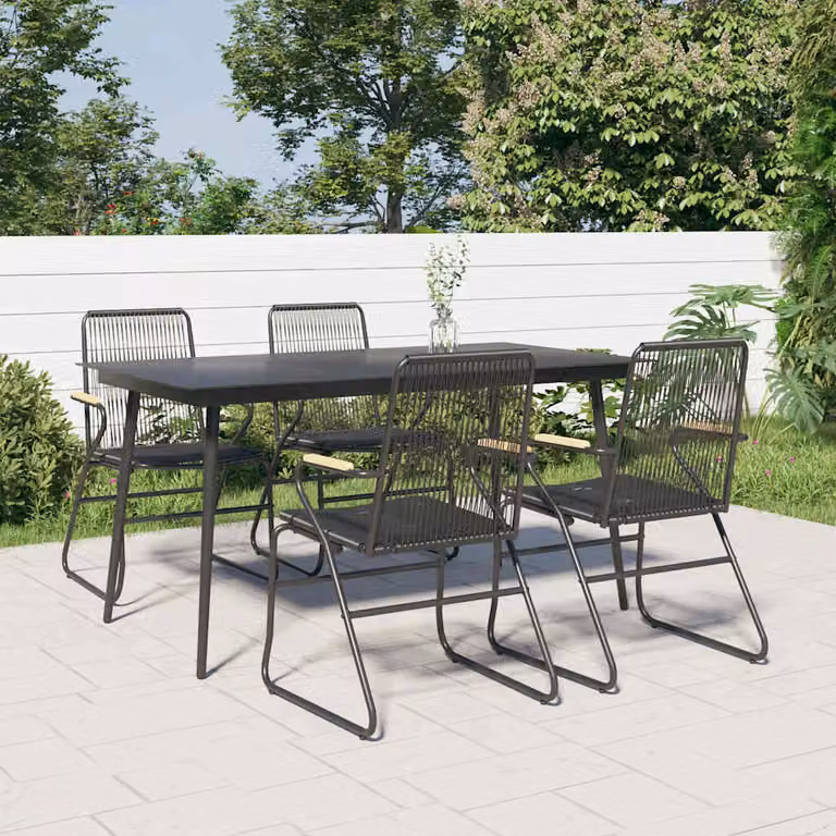 Set da pranzo da giardino vidaXL in rattan nero con tavolo in vetro per 5 persone