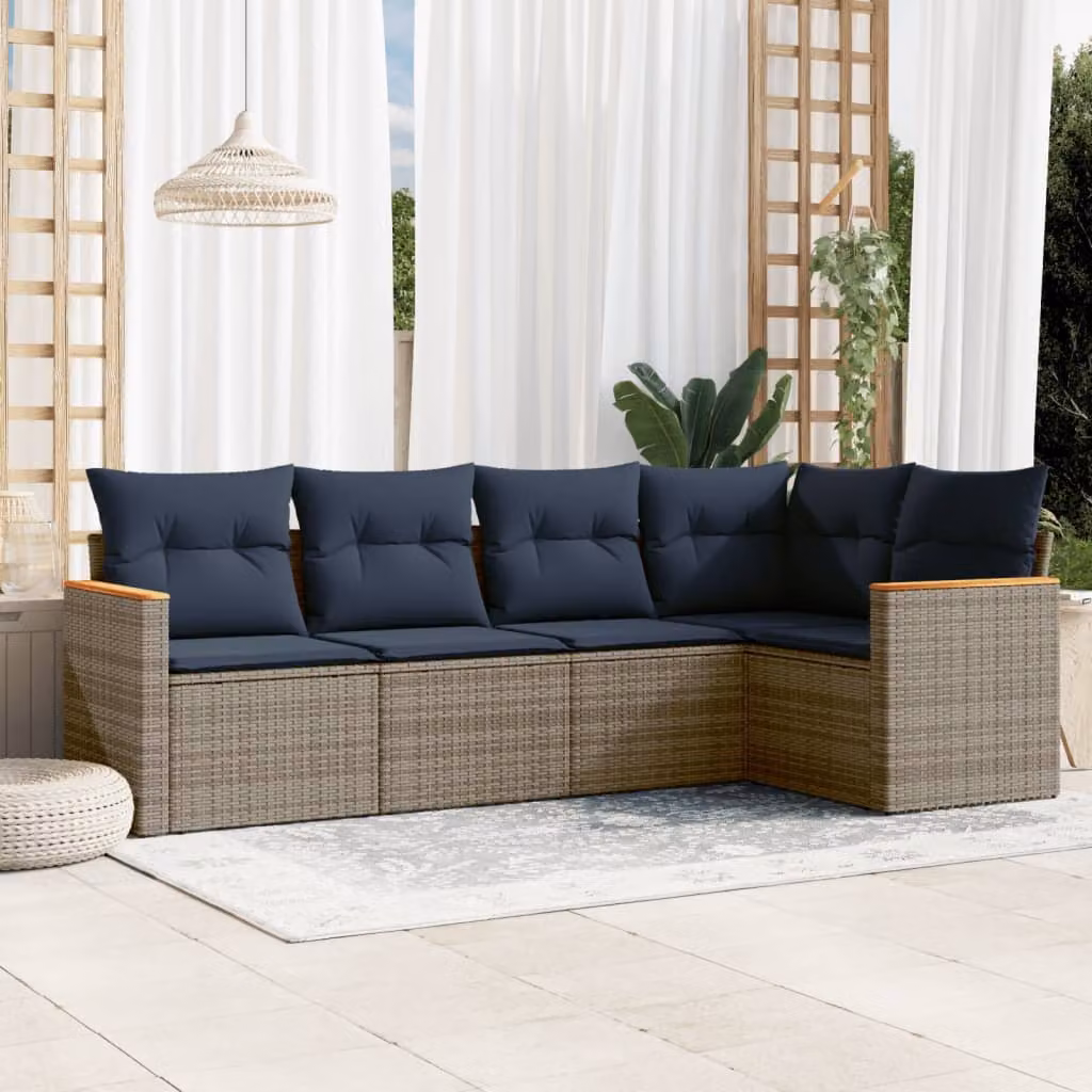 Set di divani da giardino vidaXL in polyrattan grigio con cuscini e struttura in acciaio, composizione a L per esterno