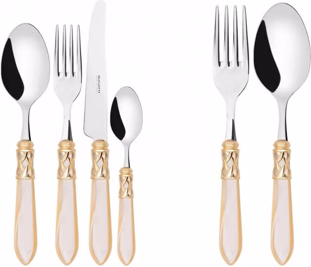 ALADDIN Ghiera Dorata, Posate Set 50 pz, Scatola Wengè, Casa Ghiera: Golden, Colore: Avorio
