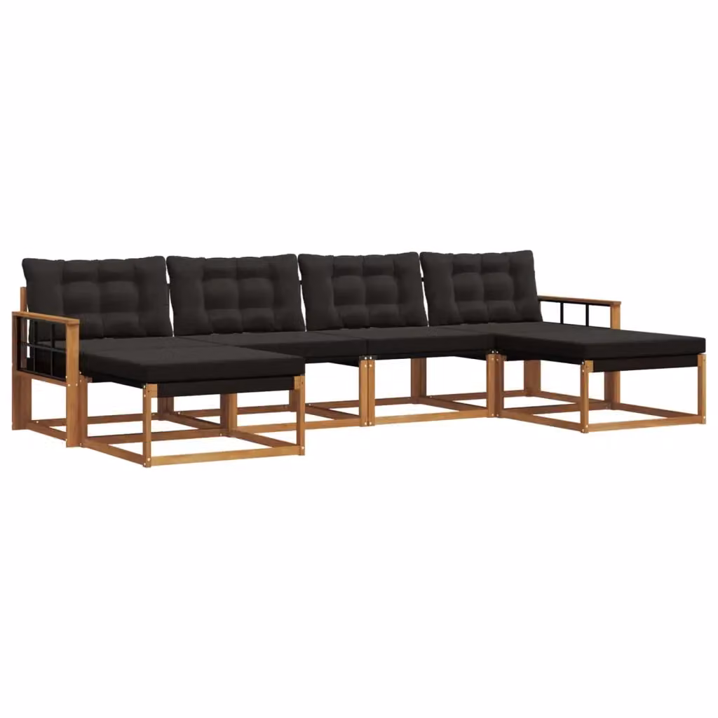 Set di divani da esterno vidaXL in legno di acacia con pouf e cuscini, marrone e nero – 2