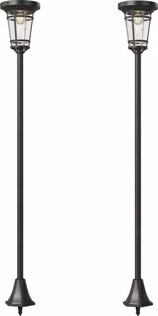 Set di 2 Lanterne Solari da Terra Outsunny in Metallo Nero, Altezza Regolabile 180 cm, con Luce Bianca Calda e Protezione IP44 per Giardino e Terrazzo