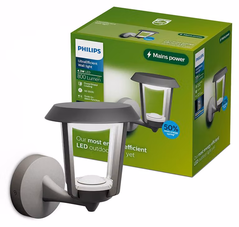 Philips Lampade da parete Nuvy, 4,3 W, antracite, alluminio, I, stile contemporaneo, garage, giardino, terrazza, sensore giorno/notte