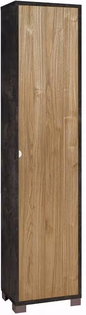 Mobile colonna portaoggetti SARMOG con 1 anta e ripiani interni, colore Ossido nero e Noce Stelvio, L: 43 cm, P: 29 cm, H: 190 cm – 1