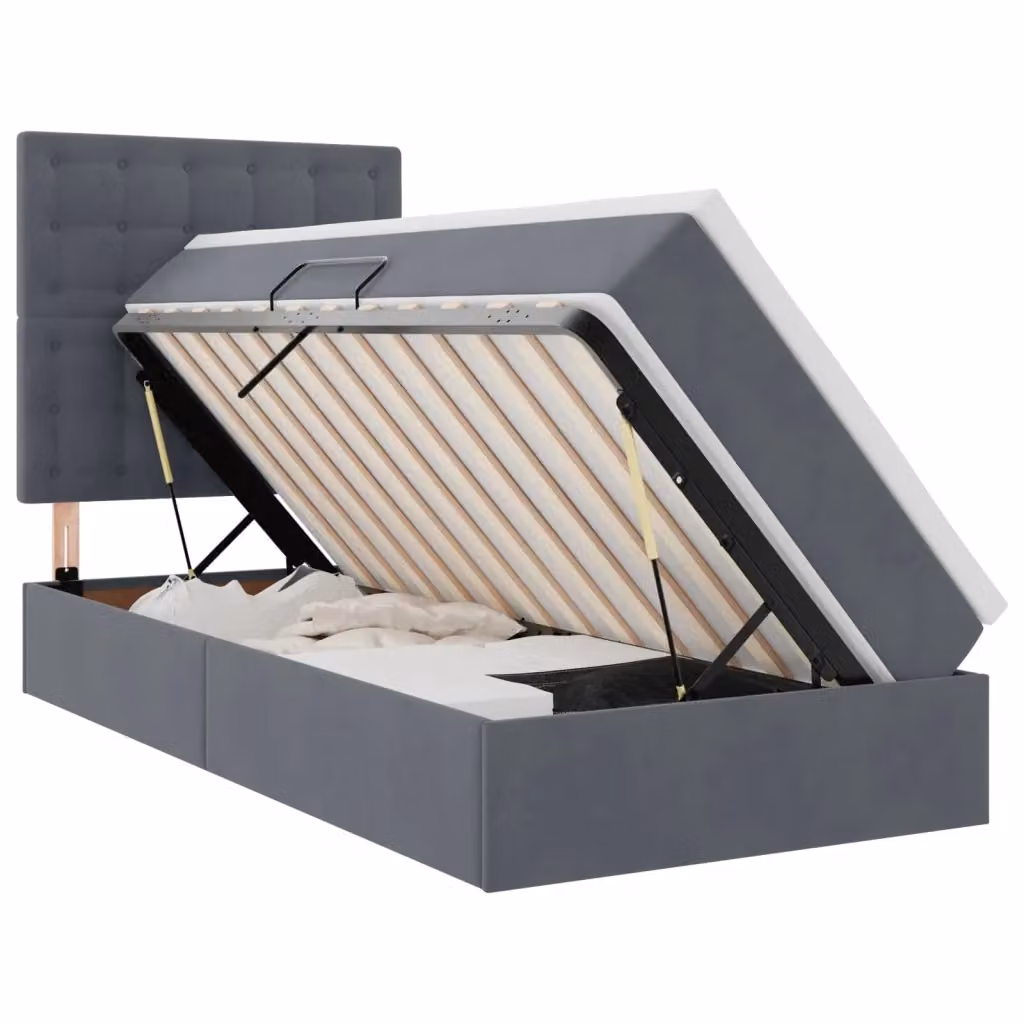 Letto con contenitore e illuminazione LED vidaXL in tessuto grigio, L/P/H: 190 x 90 x 128 cm – 2
