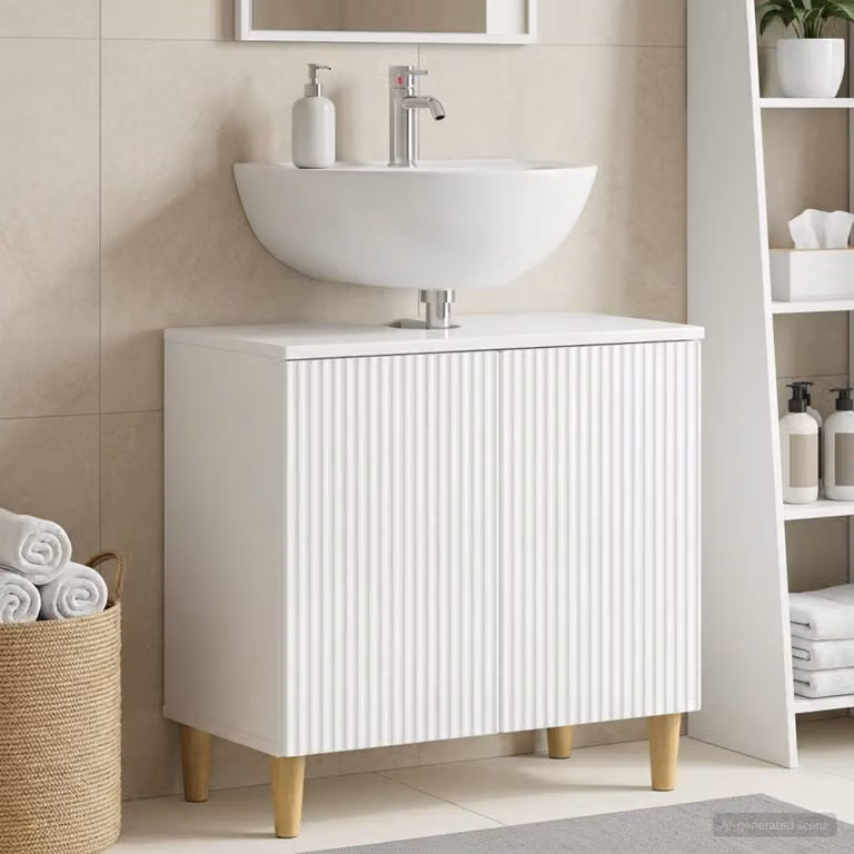Armadio per lavabo da bagno vidaXL ARNHEM bianco lucido con ante a battente