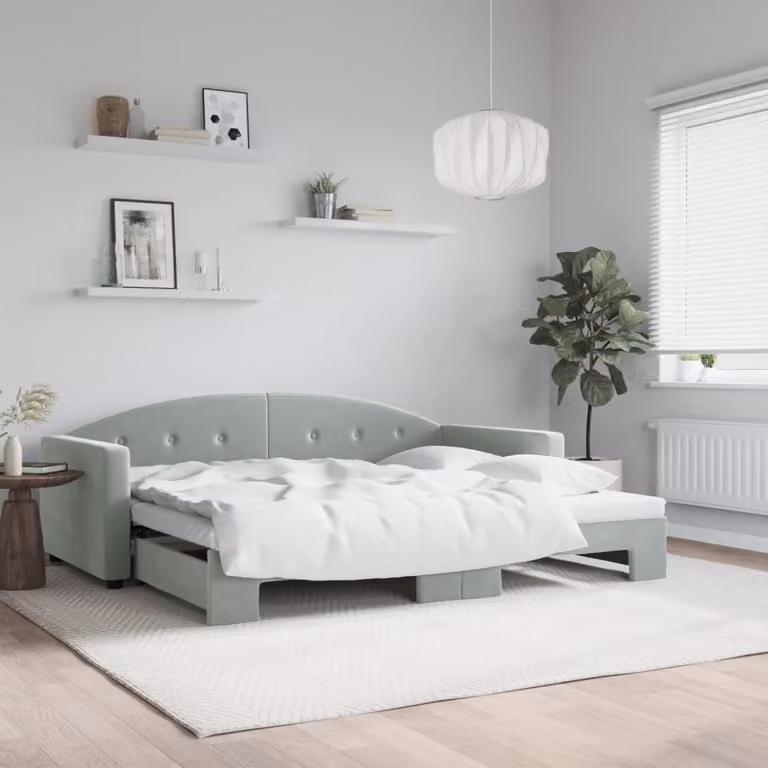 vidaXL Divano Letto con Letto Estraibile in Velluto Grigio Chiaro