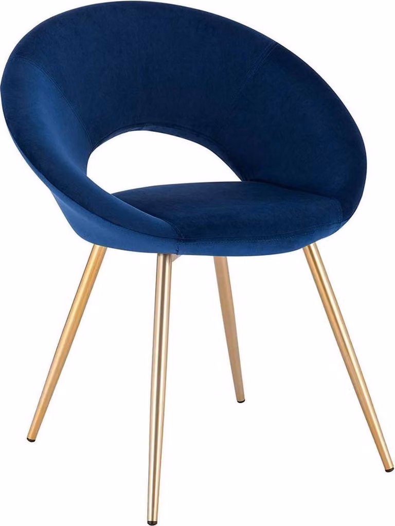 Sedia da pranzo Happyment Luxe in velluto – Blu – Con braccioli – Gambe in metallo dorato – Sedia da conferenza – Deluxe – Altezza seduta 47 cm – Sedia da salotto – Sedia da cucina – Sedia singola – 1 pezzo
