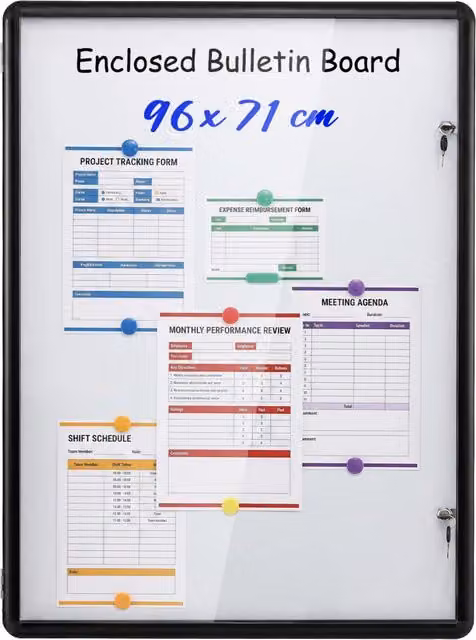 Bacheca magnetica da parete DESIGN IN in alluminio con lavagna e pannello PET, Bianco e Nero, L: 96 cm, P: 71 cm, H: 3,2 cm – 1