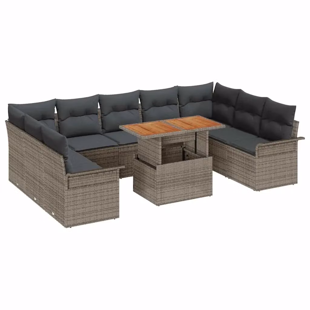Set Divano da Giardino a L vidaXL in Rattan Grigio con 10 Pezzi e Cuscini Inclusi – 2