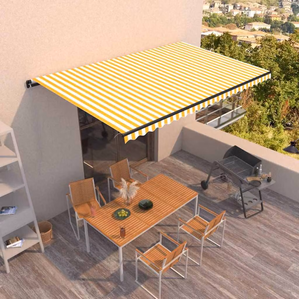 vidaXL Tenda da Sole Retrattile Manuale con Bracci Pieghevoli in Alluminio e Tessuto in Poliestere, Colore Giallo e Bianco, L 500 x P 300 cm