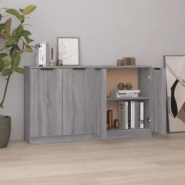 Set di 2 credenze a parete vidaXL in legno multistrato, colore grigio, L: 60 cm, P: 30 cm, H: 70 cm – 1