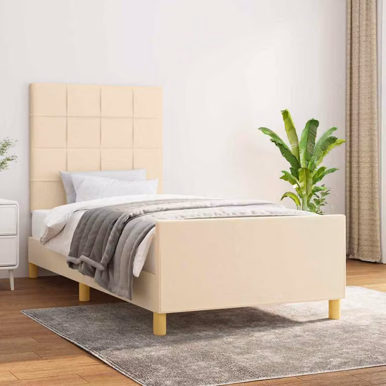 vidaXL Giroletto senza Materasso in Tessuto Beige con Listelli in Legno di Larice L/P/H: 100 x 200 x 128 cm