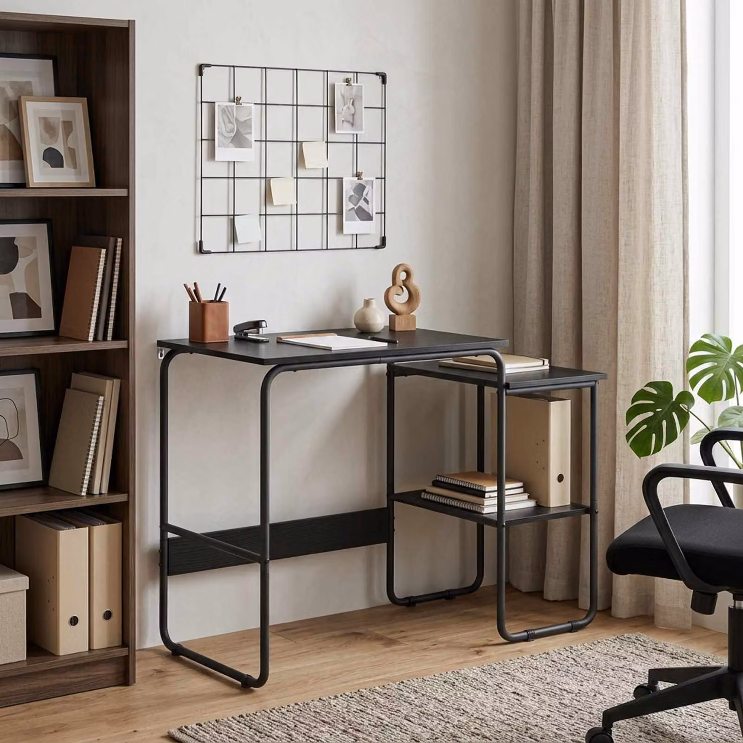 Scrivania da ufficio moderna vidaXL con spazio di archiviazione, colore nero, L: 100 cm, P: 60 cm, H: 75 cm