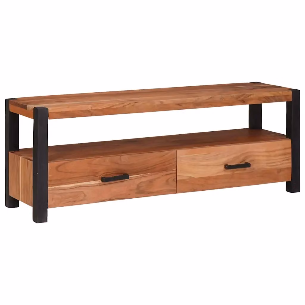 Mobile TV-Credenza moderno in legno massello di acacia marrone L: 110 cm, P: 30 cm, H: 40 cm – 2