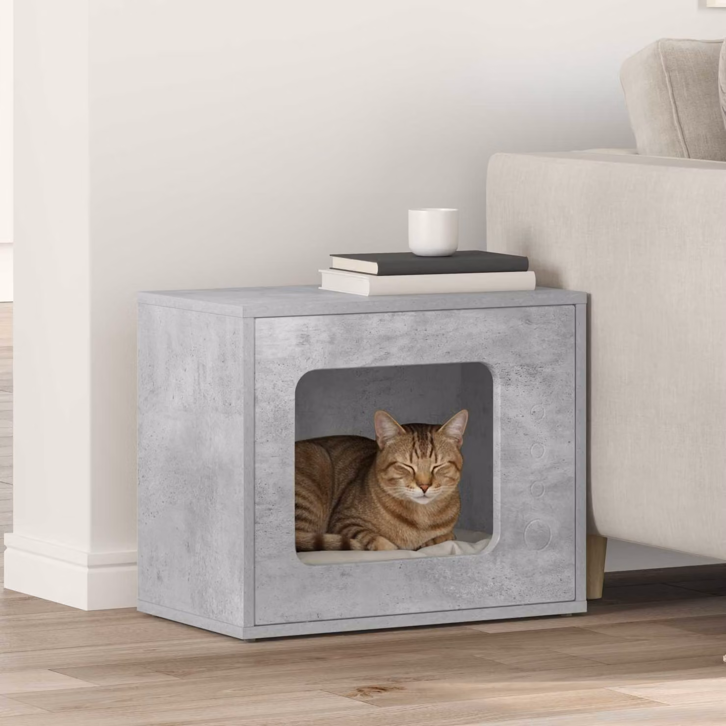 Casa per gatti vidaXL in colore grigio cemento, L: 51 cm, P: 30 cm, H: 42,5 cm