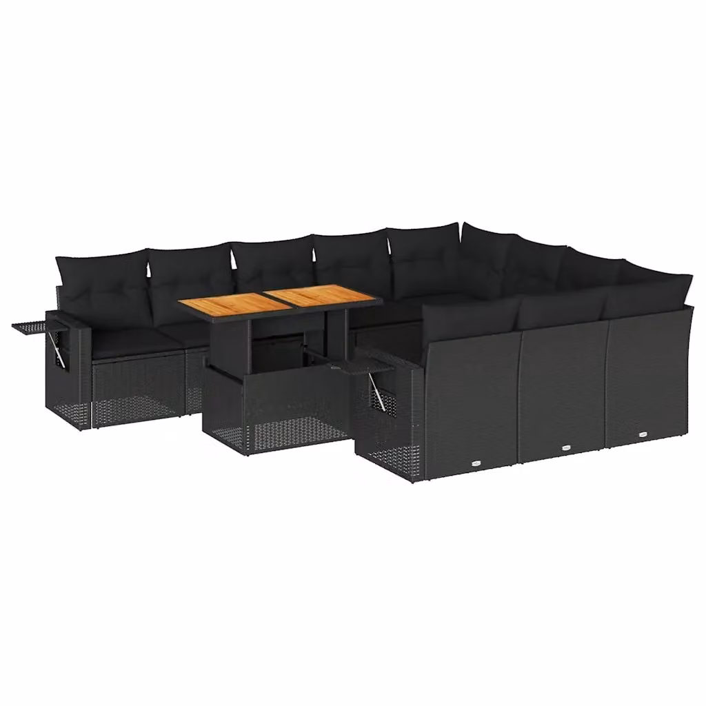 Set di divani da giardino a L vidaXL in polyrattan nero con 11 pezzi e cuscini inclusi – 2