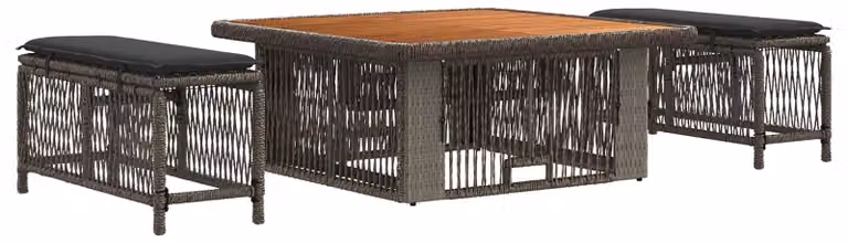 Set da Pranzo per Giardino 3 pcs Grigio e Grigio Scuro