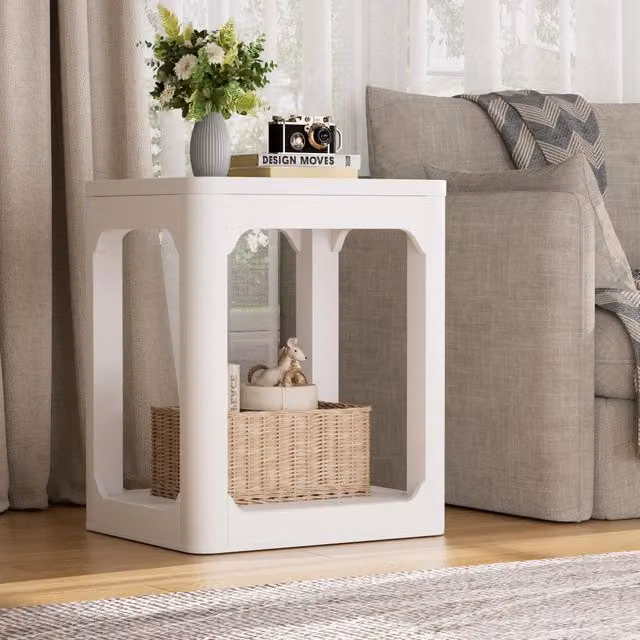 Tavolini da salotto set di 2 con ripiano inferiore, design moderno, in MDF bianco, per soggiorno e camera da letto