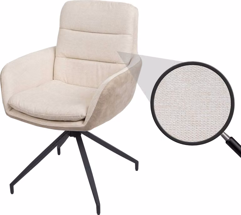 Sedia da pranzo HWC-K32, sedia poltrona da cucina, posizione girevole automatica, tessuto MVG ~ crema-beige