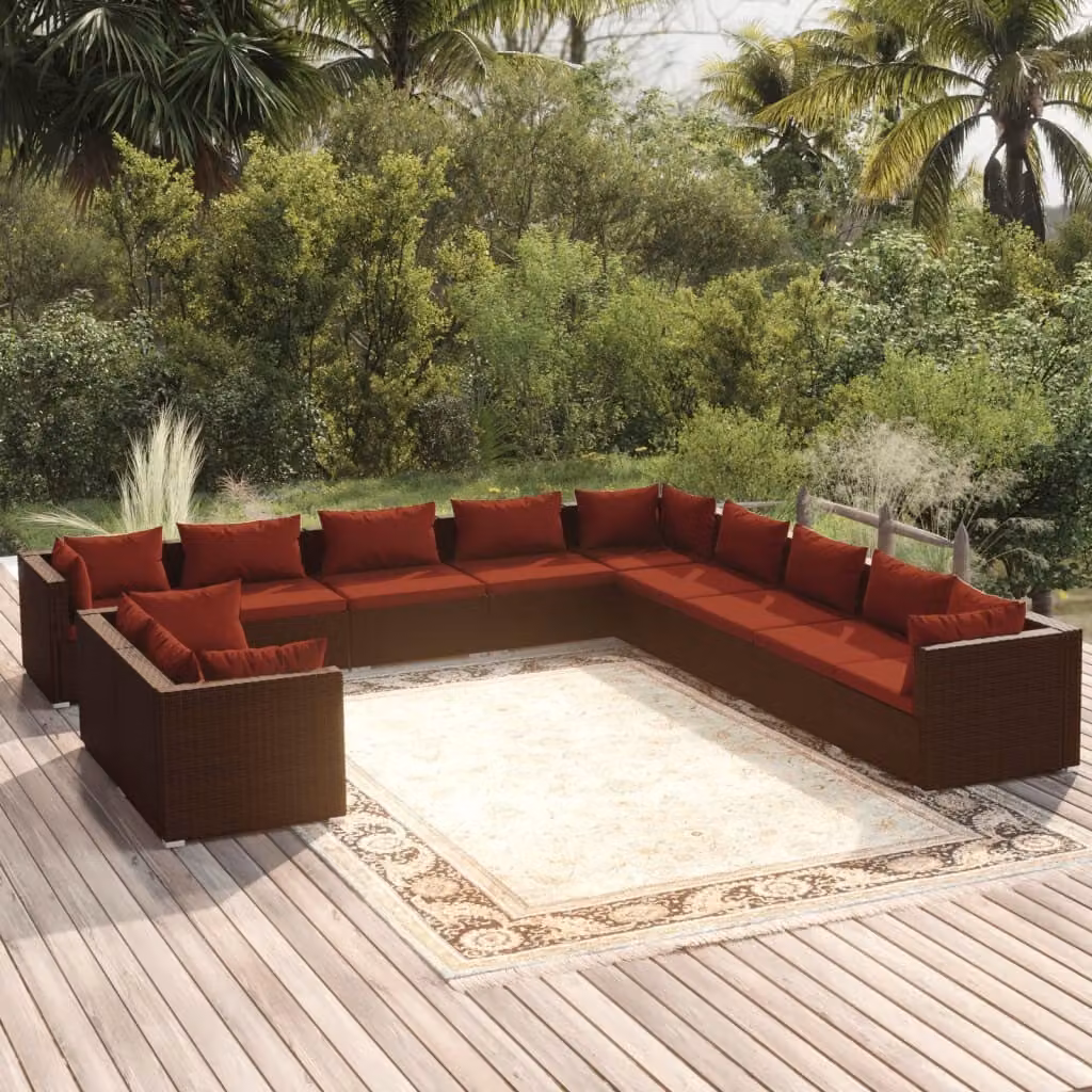 Maison Exclusive - Set da giardino da 11 pezzi con cuscini, in polyrattan marrone