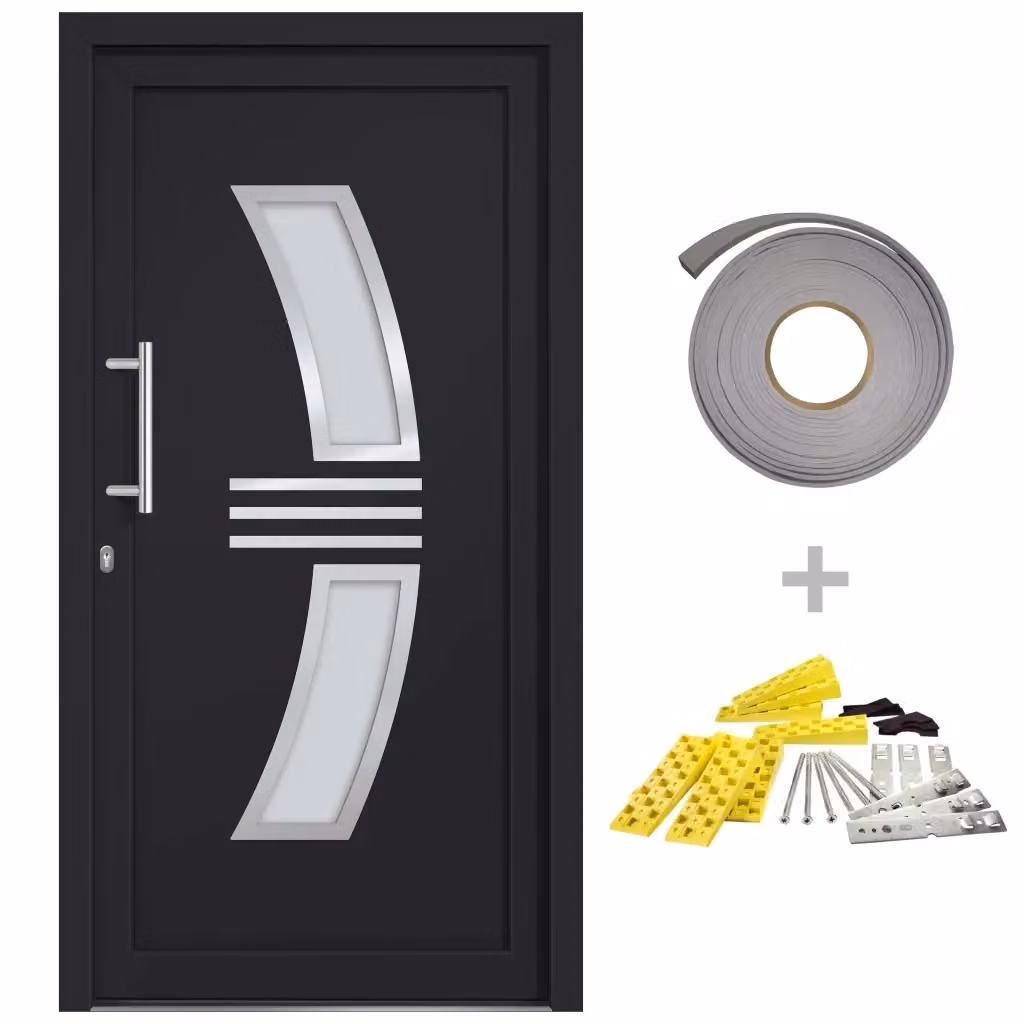 Porta d'ingresso moderna vidaXL in alluminio e acciaio, colore antracite e bianco, L: 88 cm, H: 200 cm – 2