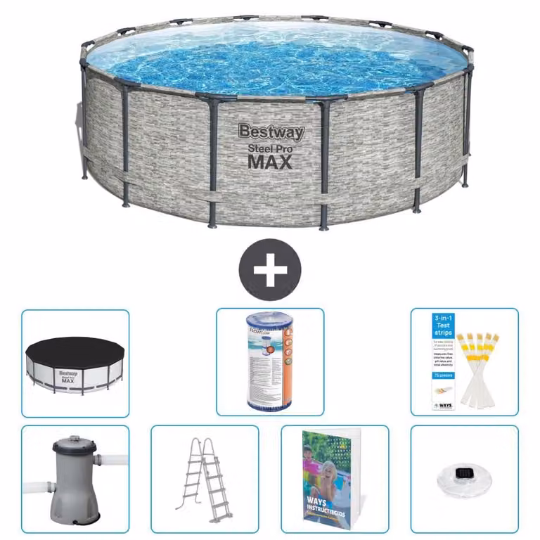 Bestway Steel Pro MAX, piscina in acciaio, forma rotonda, dimensioni 427x122 cm, composta da 6 parti, modello S622