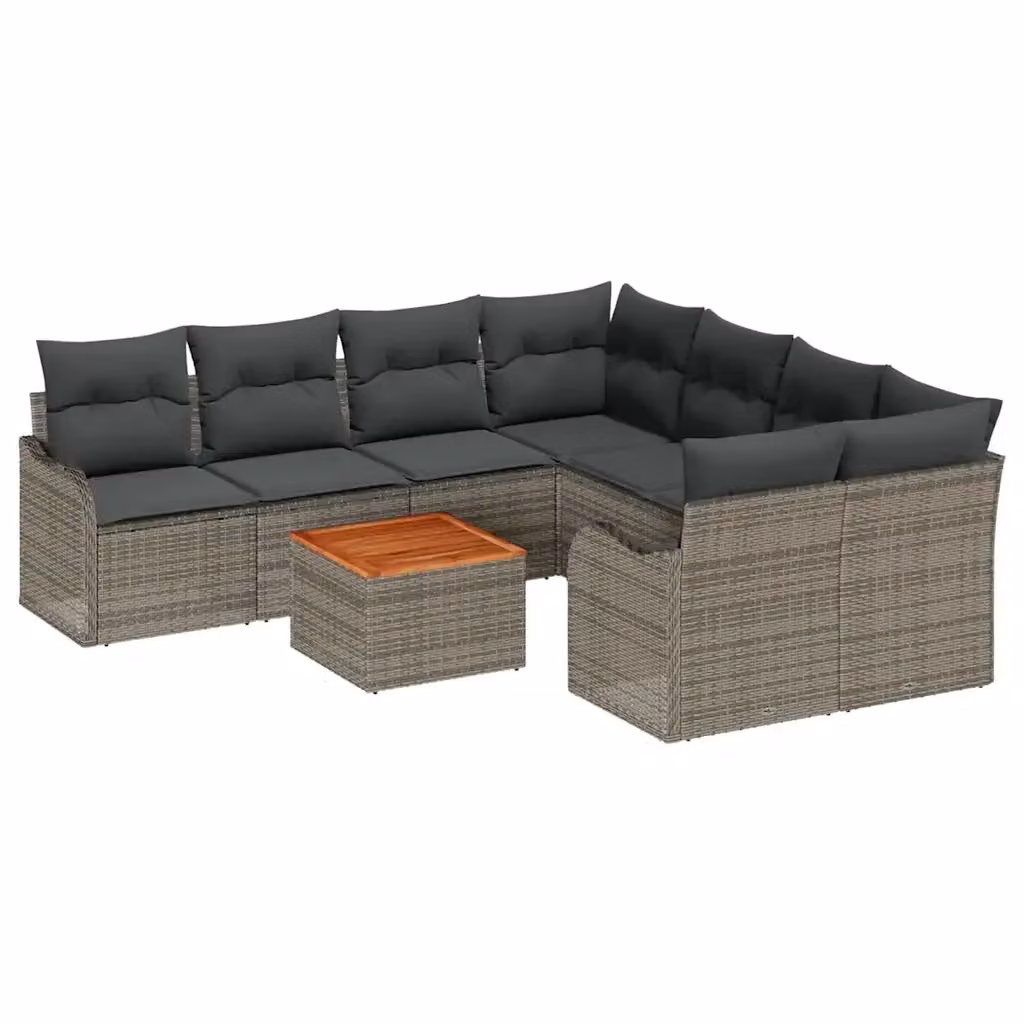 Set Divano da Giardino a L vidaXL 9 pz Grigio con Cuscini e Tavolino in Polyrattan e Acciaio – 2
