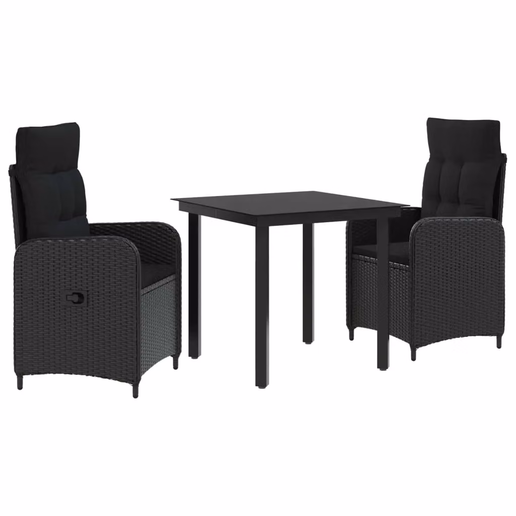 Set da pranzo per giardino e terrazzo vidaXL in polyrattan nero 3 pezzi – 2