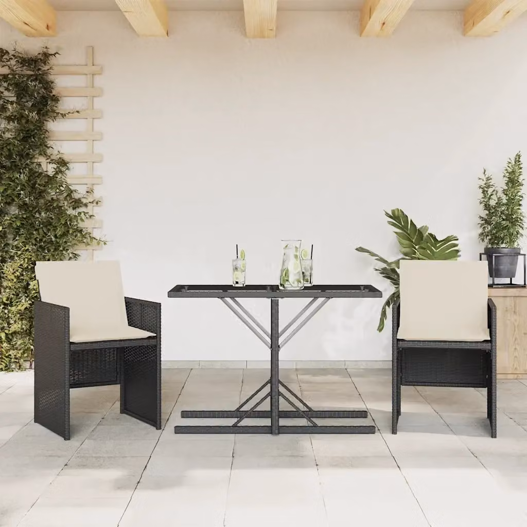 Set da bistrot 3 pezzi in polyrattan con piano in vetro nero e bianco per giardino e balcone – 2