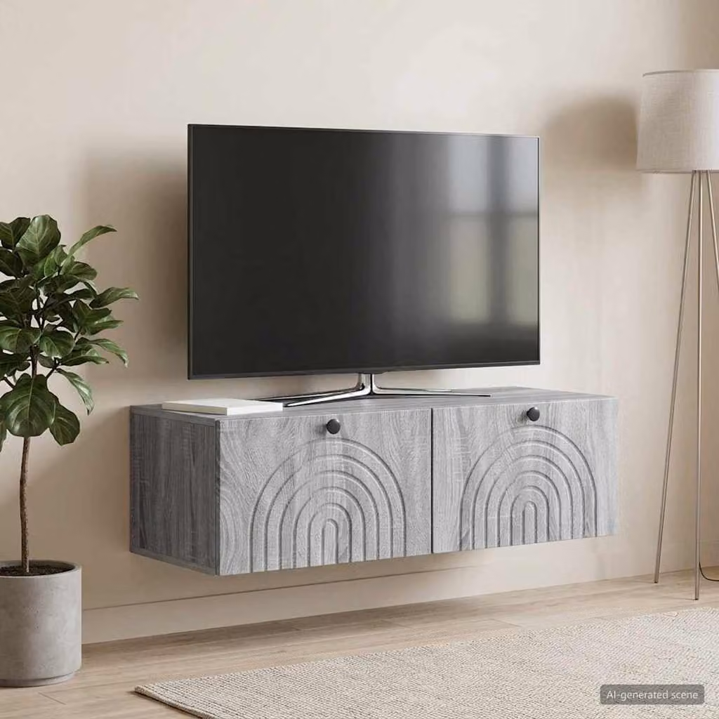 vidaXL Mobile Porta TV da Muro Grigio con Compartimenti Media L/P/H: 99 x 41 x 30 cm