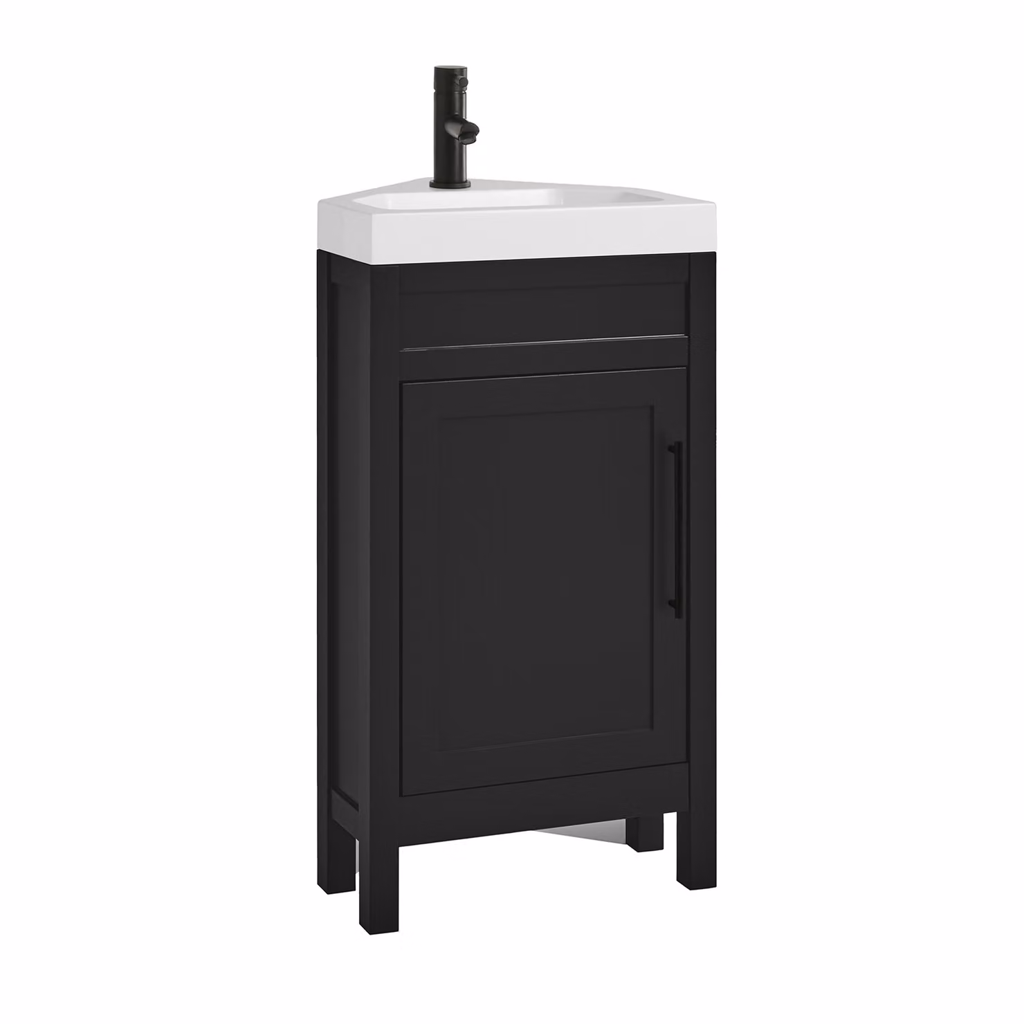 Mobile Bagno Angolare Grigio Nero da 450mm con Lavabo e Maniglia Moderna con Barra a T Nera - Warwick