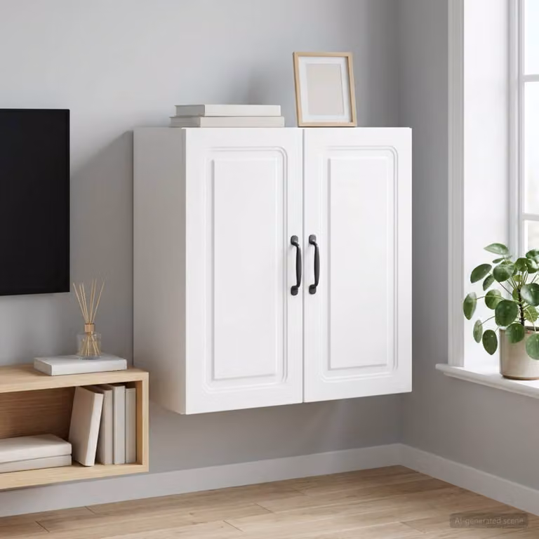 vidaXL Mobiletto a muro bianco con ante a battente e ripiani regolabili, L: 59 cm, P: 31 cm, H: 60 cm