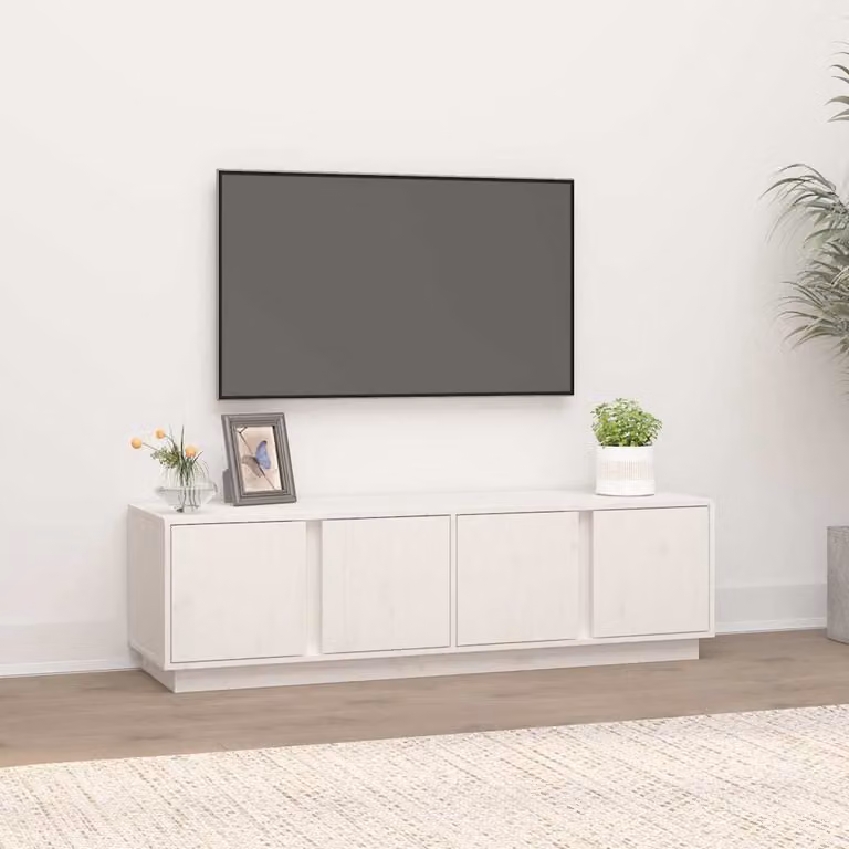 vidaXL Mobile Porta TV Bianco in Legno di Pino Massello L: 140 cm, P: 40 cm, H: 40 cm