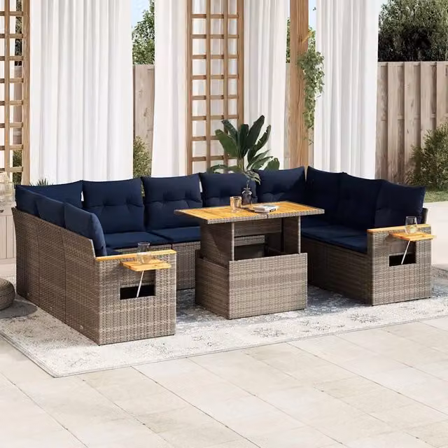Divano Giardino 10 pz con Cuscini Grigio in Polyrattan Acacia 3327645